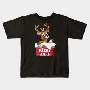 Rudolph on the chimney Kids T-Shirt